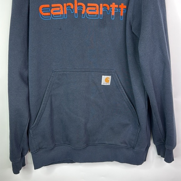 Carhartt Rain Defender Navy Blue Hooded Sweatshirt Loose Fit Medium Grunge - Picture 3 of 12